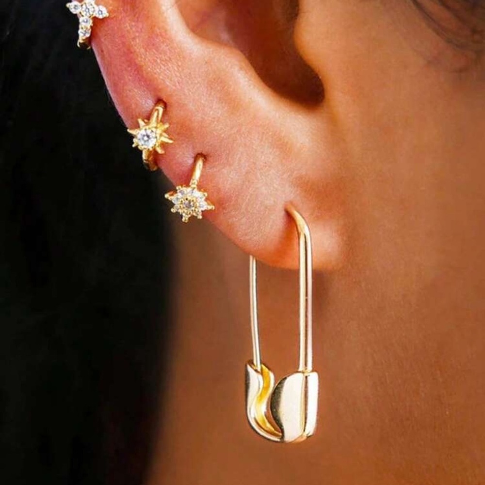 New Gold Safety-Pin Style Drop Earrings